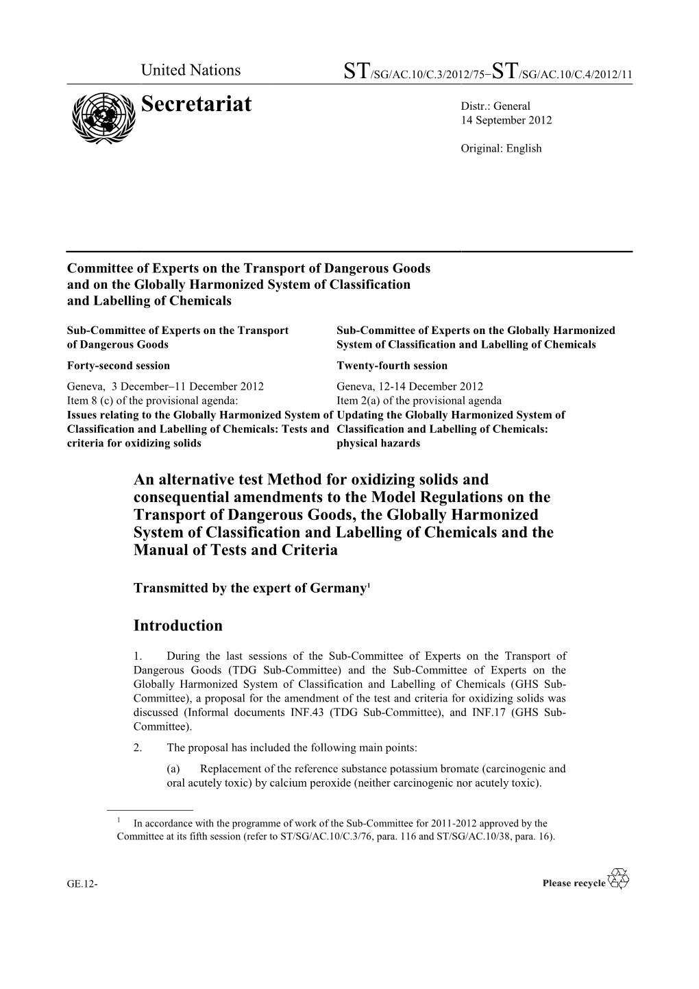 United Nations ST/SG/AC.10/C.3/2012/75−ST/SG/AC.10/C.4/2012/11