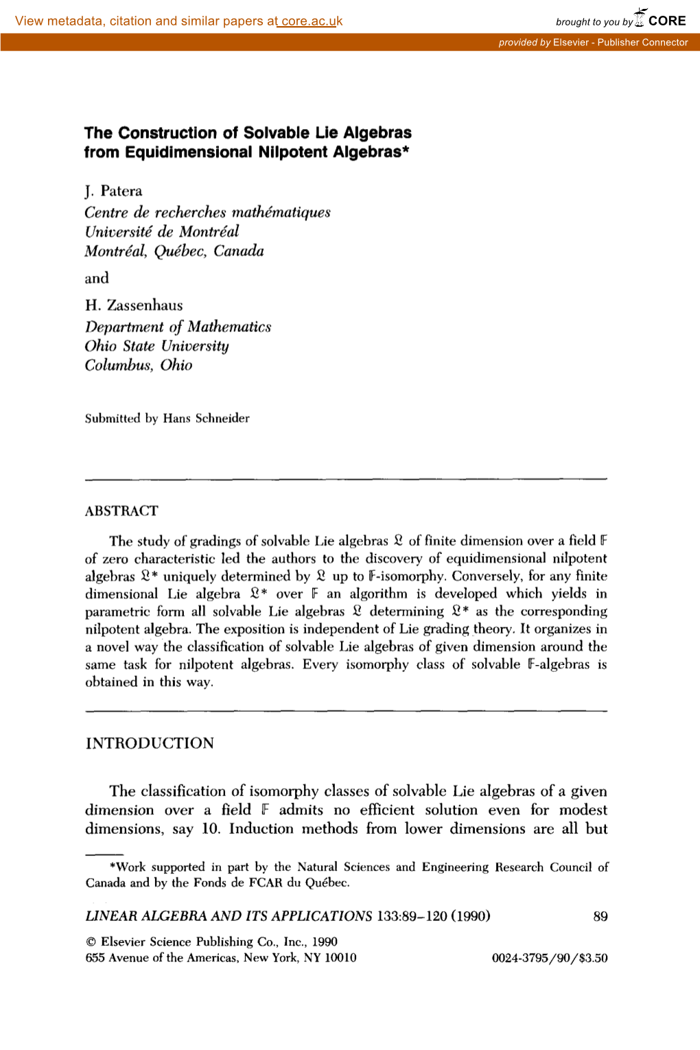 The Construction of Solvable Lie Algebras from Equidimensional Nilpotent Algebras*