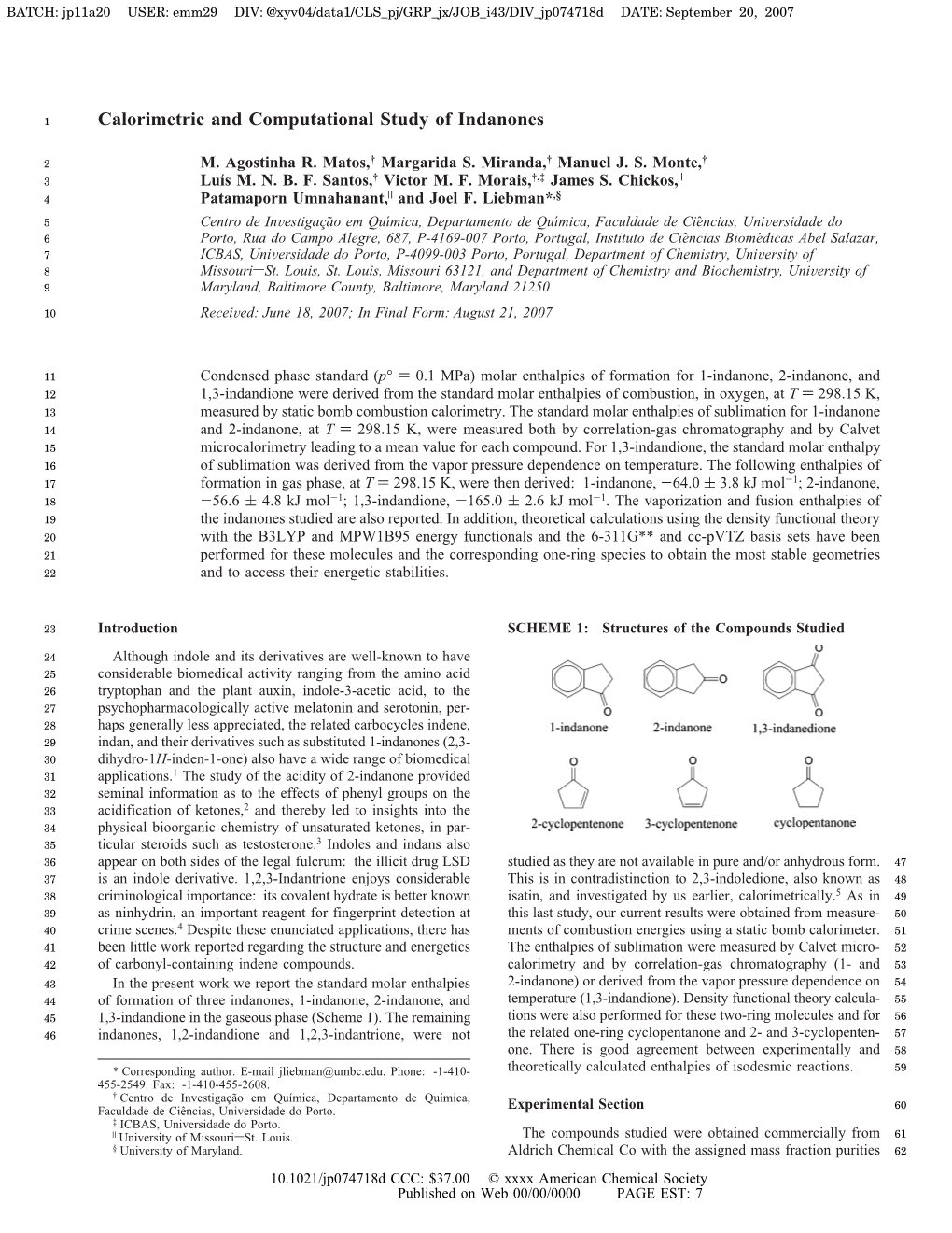 Calorimetric and Computational Study of Indanones