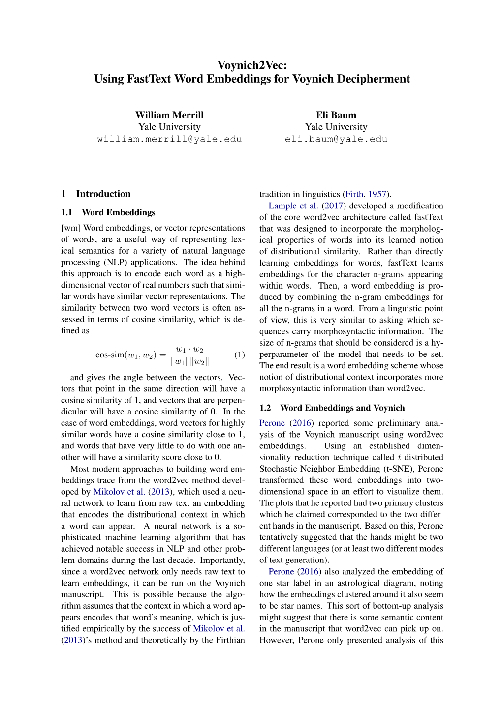 Voynich2vec: Using Fasttext Word Embeddings for Voynich Decipherment