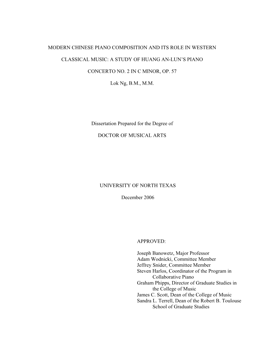 Modern Chinese Piano Composition and Its Role in Western Classical Music: a Study of Huang An-Lun’S Piano