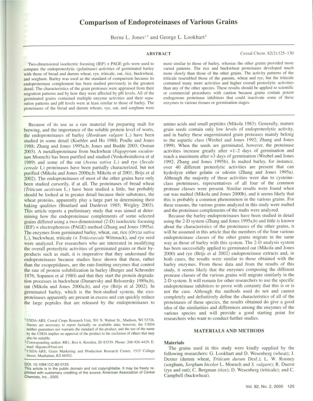 Comparison of Endoproteinases of Various Grains