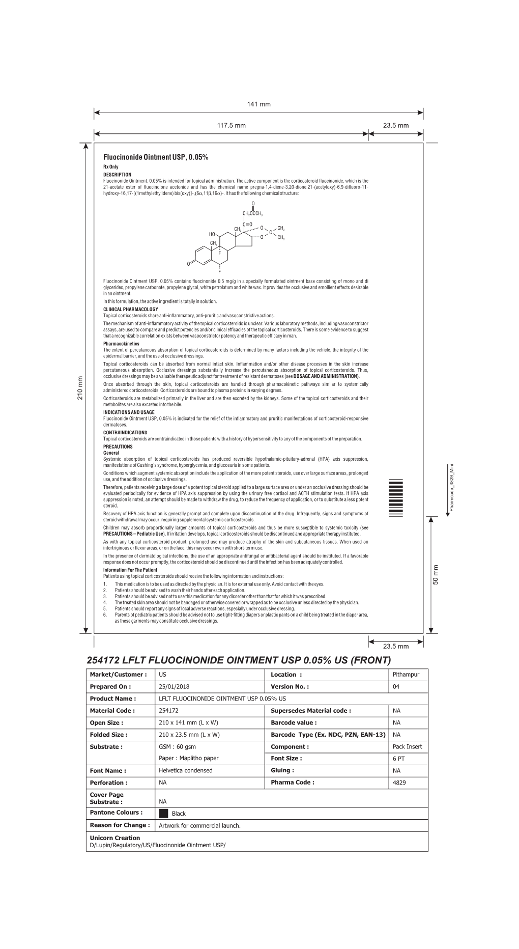 Fluocinonide Ointment USP, 0.05% Jan 2018 PI 254172.Cdr