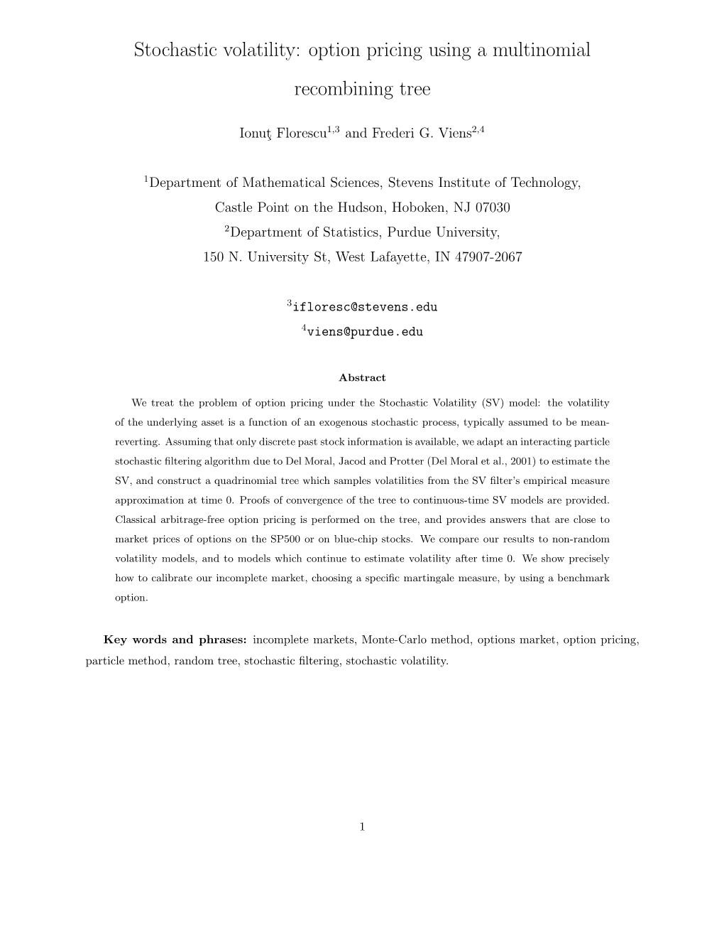 Stochastic Volatility: Option Pricing Using a Multinomial Recombining Tree