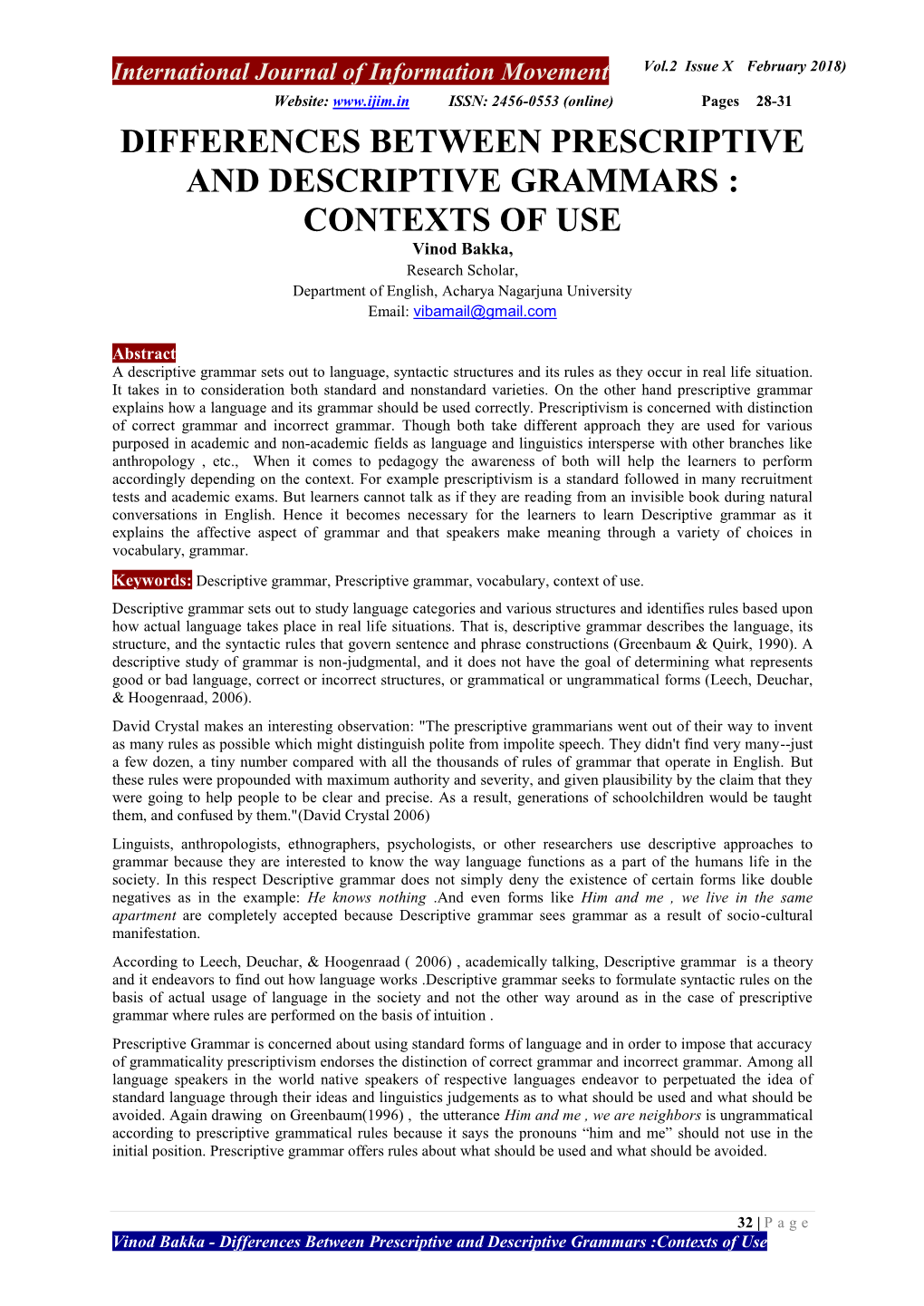 Differences Between Prescriptive and Descriptive Grammars