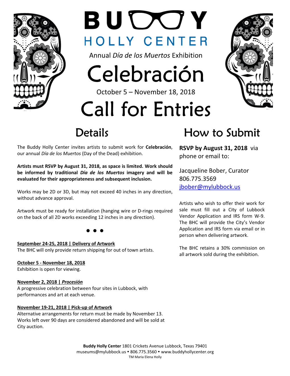 Celebración October 5 – November 18, 2018 Call for Entries