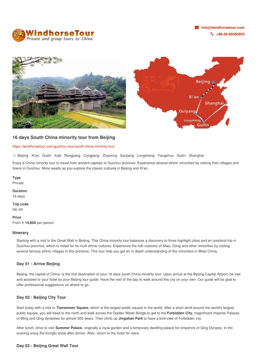 16 Days South China Minority Tour from Beijing