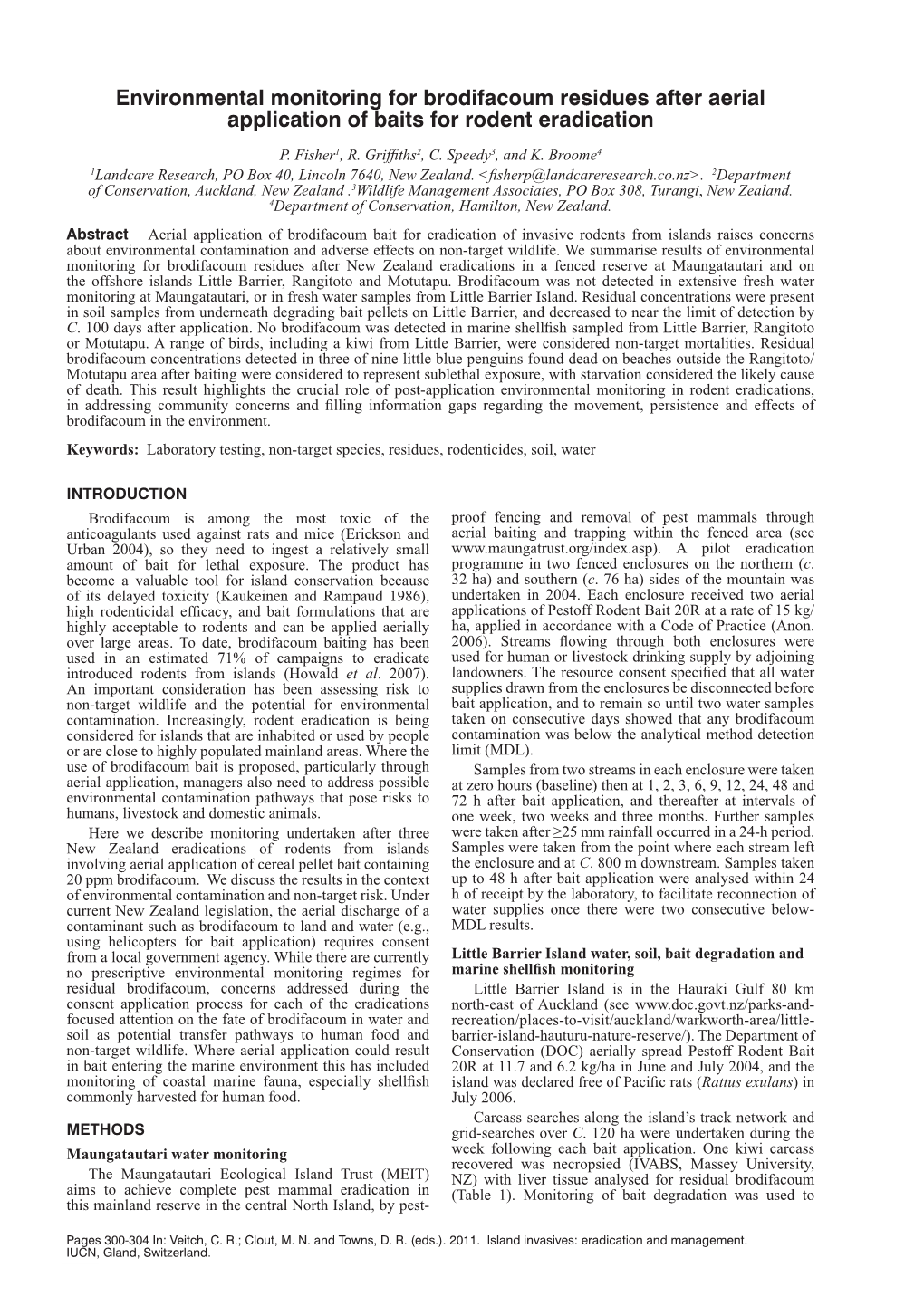 Brodifacoum Eradication Residues After Andaerial Applicationmanagement of Baits for Rodent Eradication