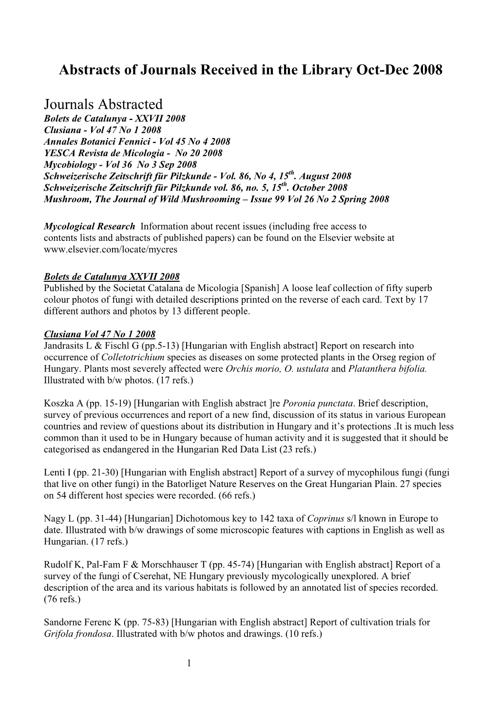 Abstracts of Journals Received in the Library Oct-Dec 2008 Journals