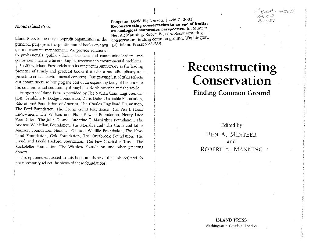 Conservation- Support for Island Press Is Provided by the Nathan Curnmings Founda- Finding Common Ground N, Geraldine R