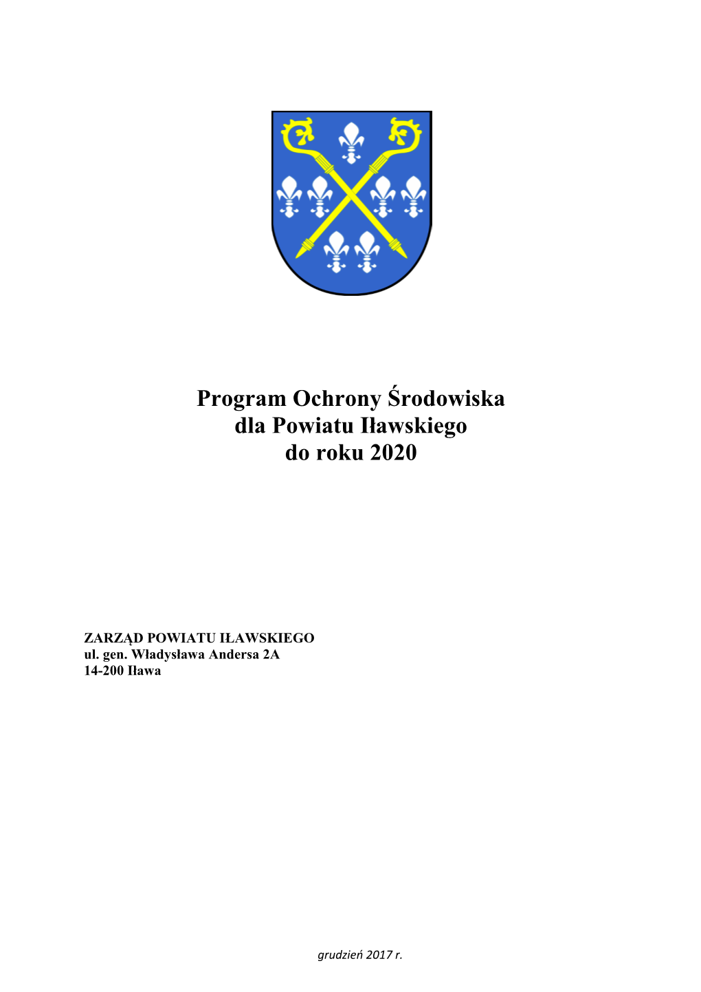 Program Ochrony Środowiska Dla Powiatu Iławskiego Do Roku 2020