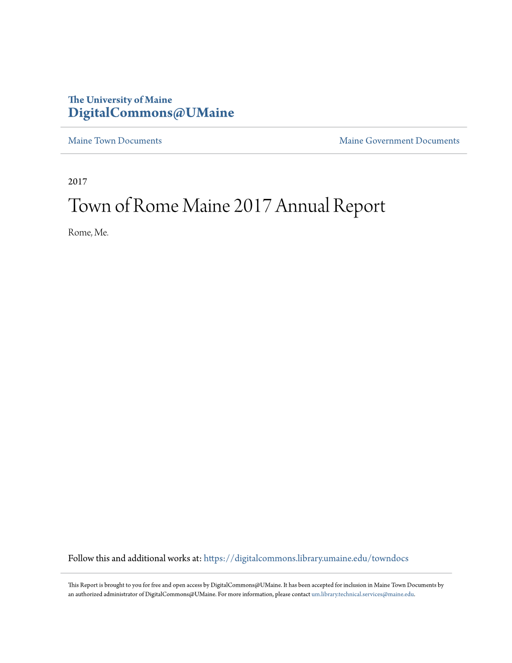 Town of Rome Maine 2017 Annual Report Rome, Me
