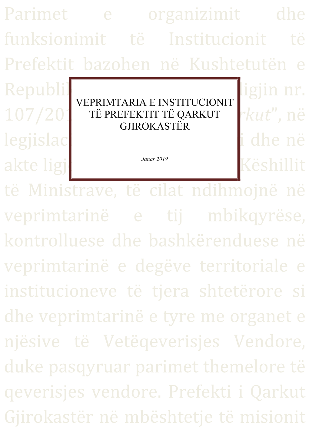 Veprimtaria E Institucionit Të Prefektit Të Qarkut Gjirokastër