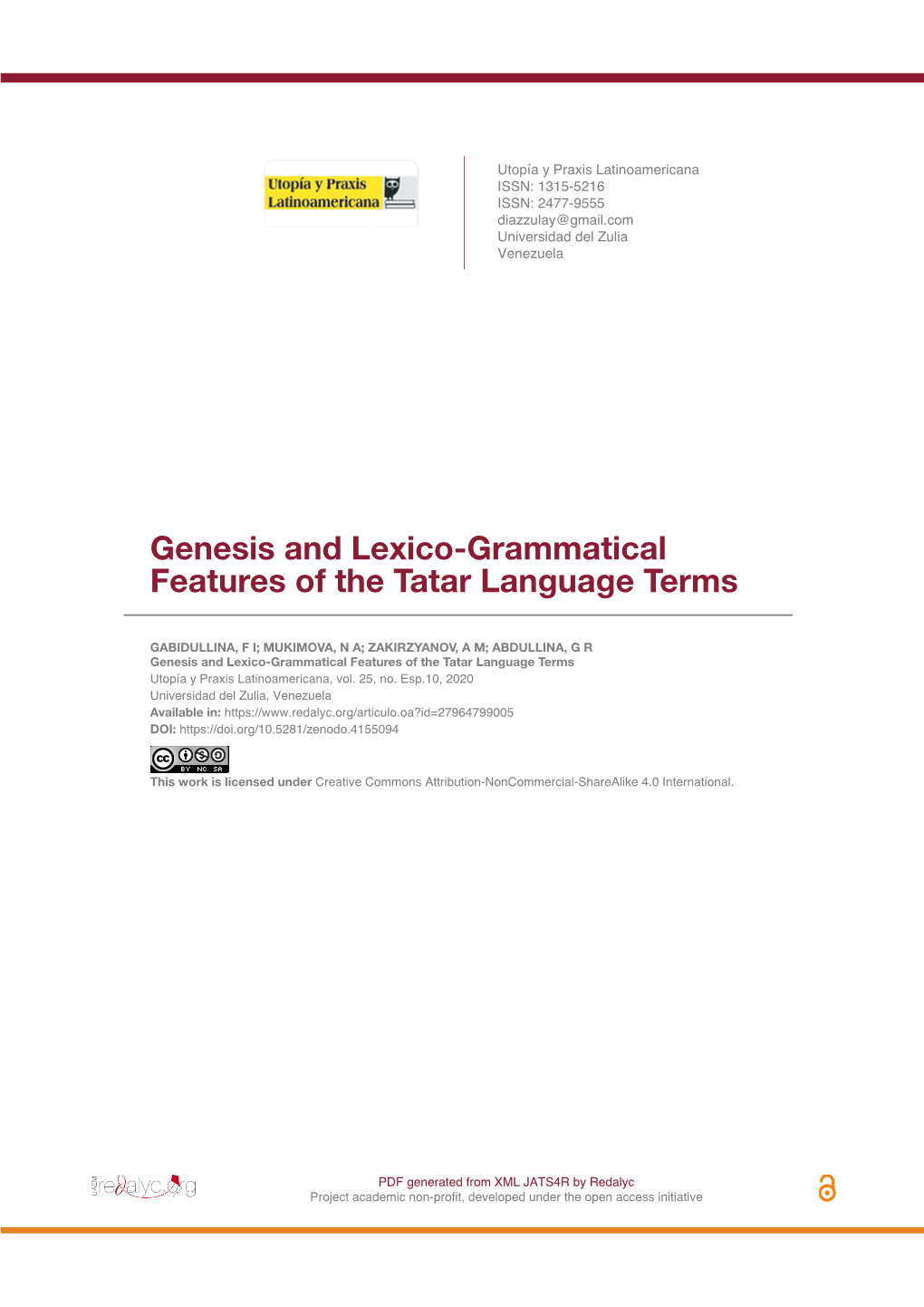 Genesis and Lexico-Grammatical Features of the Tatar Language Terms