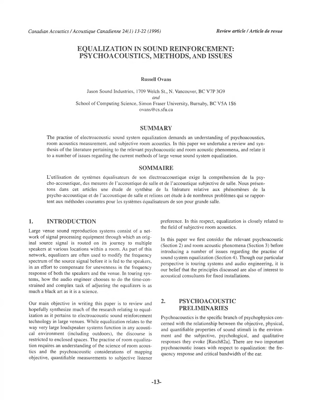 Equalization in Sound Reinforcement: Psychoacoustics, Methods, and Issues