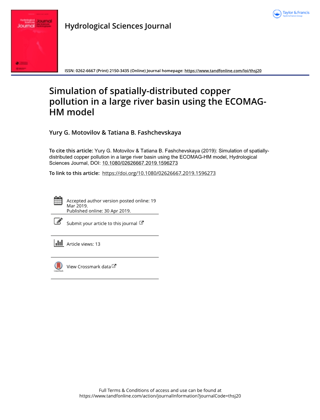 Simulation of Spatially-Distributed Copper Pollution in a Large River Basin Using the ECOMAG- HM Model