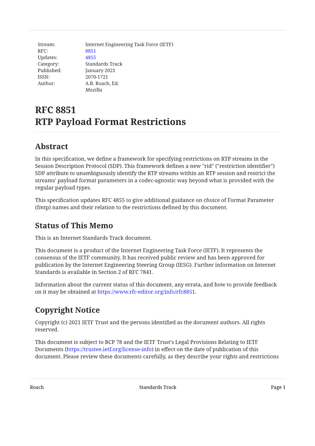 RFC 8851: RTP Payload Format Restrictions
