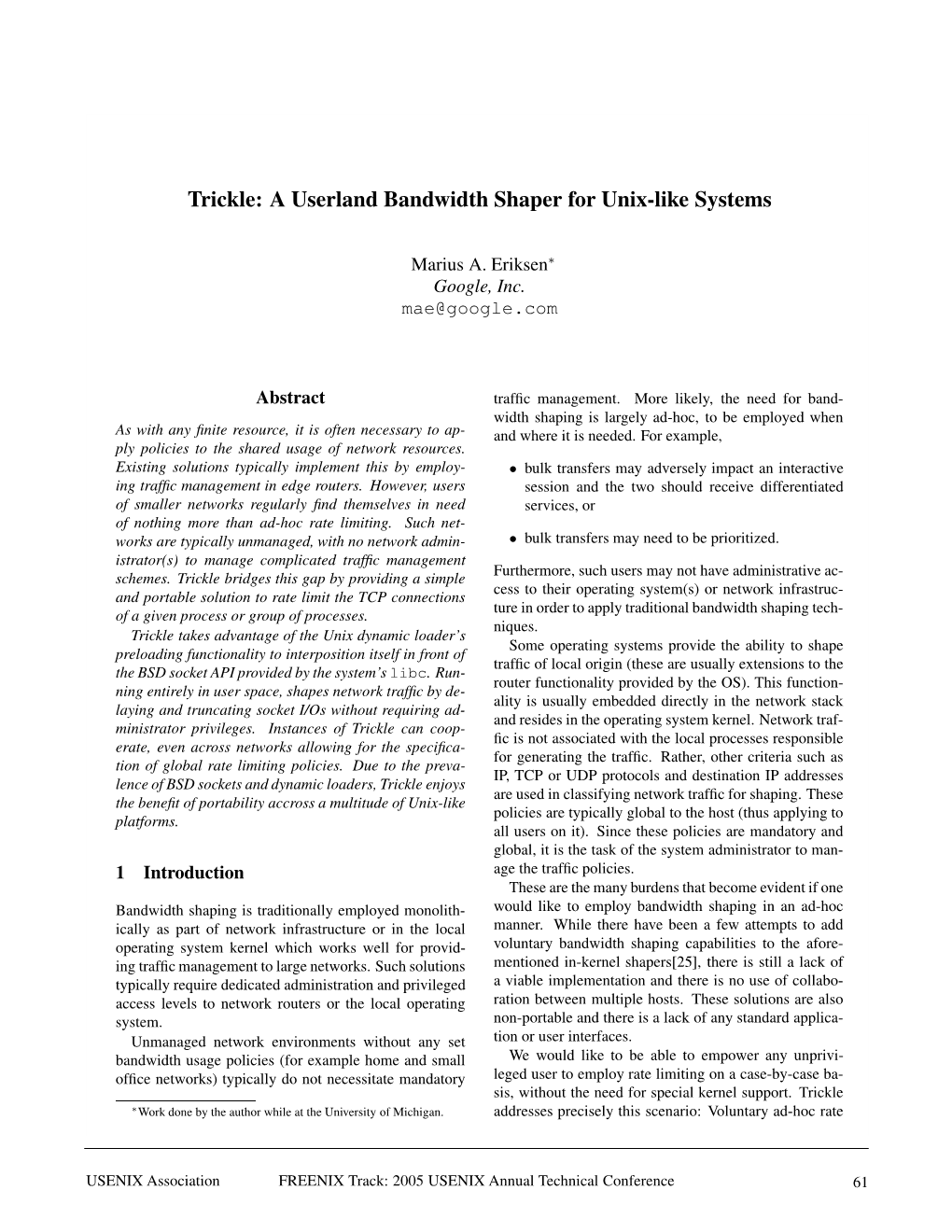 Trickle: a Userland Bandwidth Shaper for Unix-Like Systems