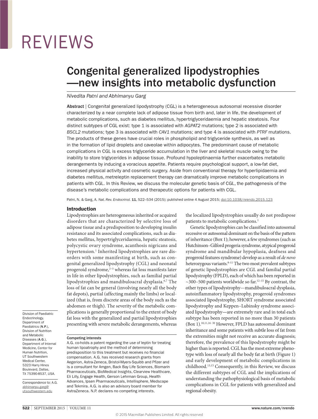 Congenital Generalized Lipodystrophies—New Insights Into