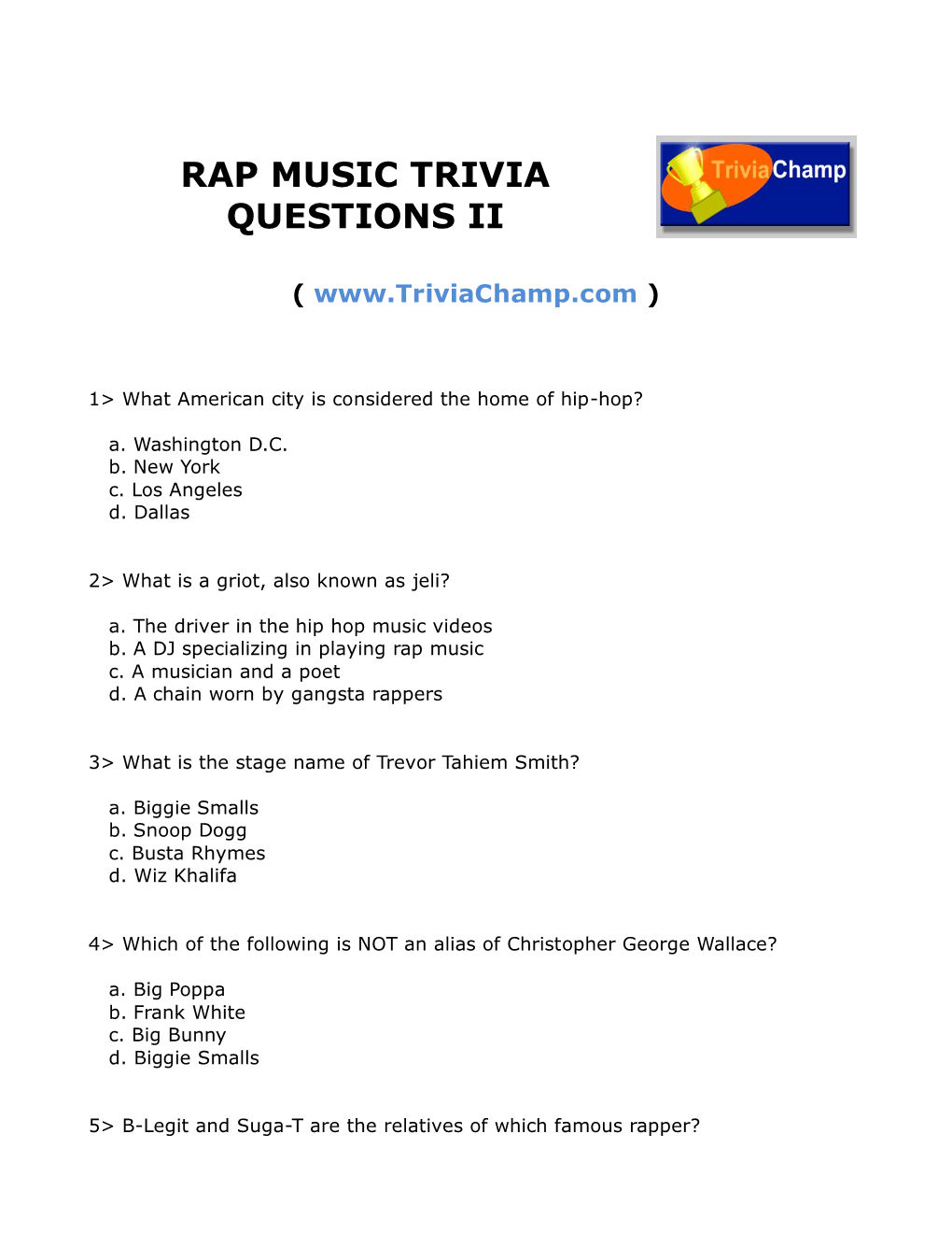 Rap Music Trivia Questions Ii