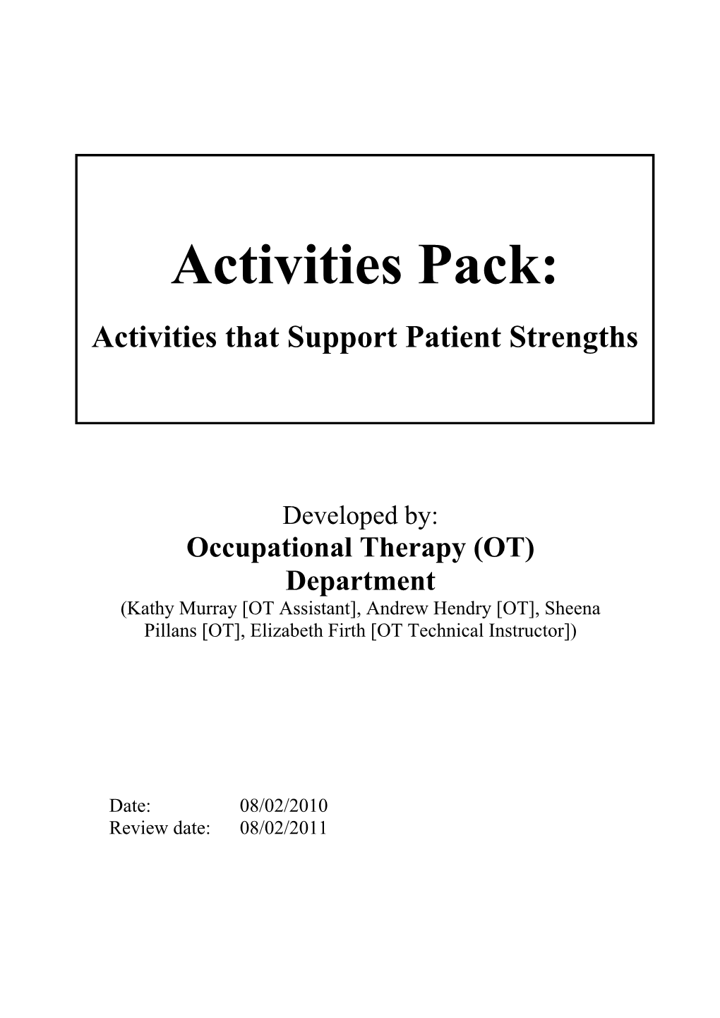 Activities Pack