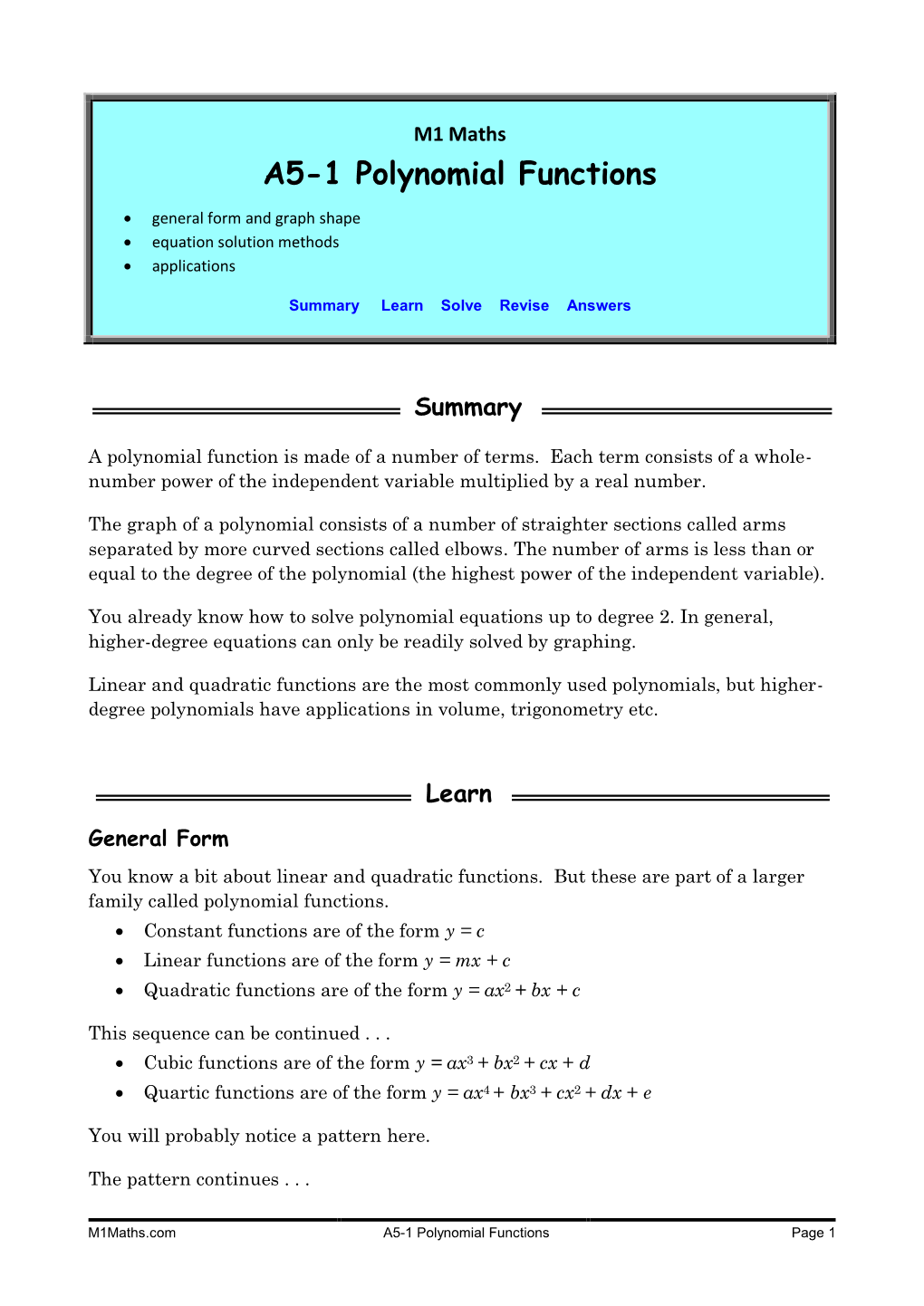 A5-1 Polynomial Functions