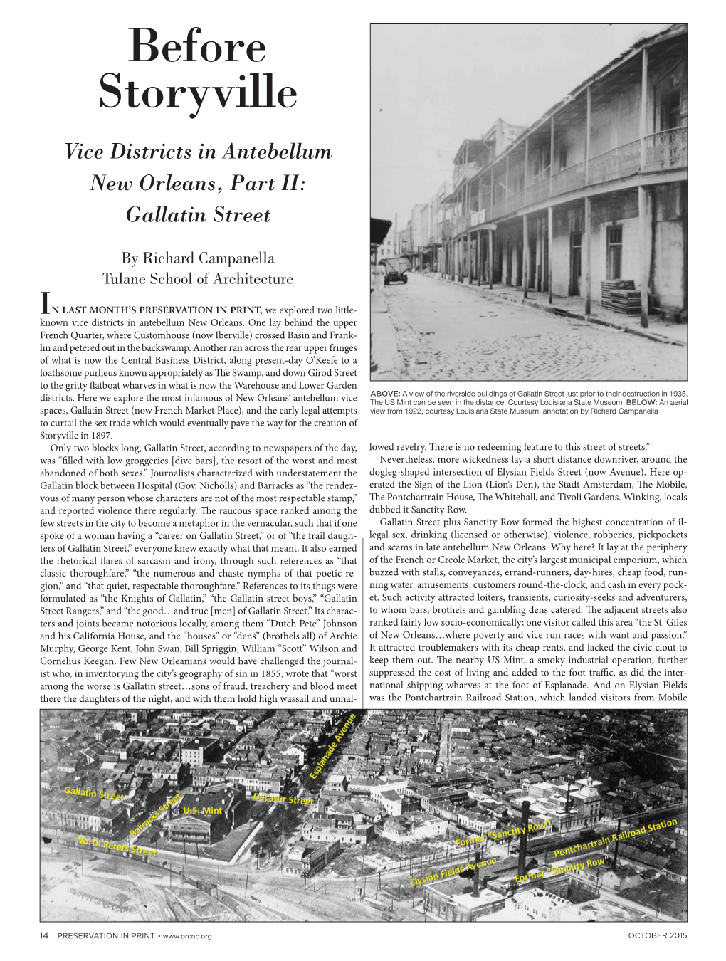 Before Storyville Vice Districts in Antebellum New Orleans, Part II: Gallatin Street