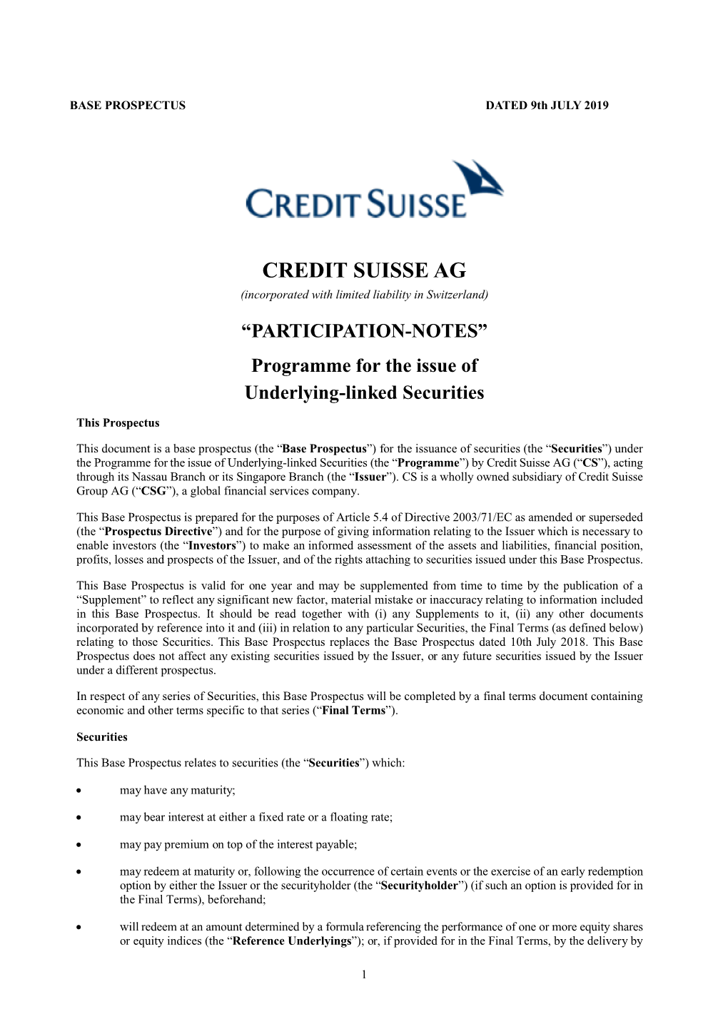 Programme for the Issue of Underlying-Linked Securities