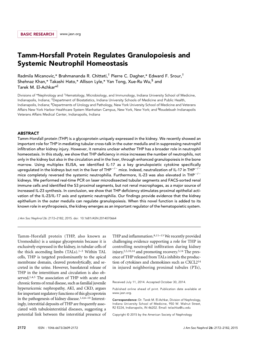 Tamm-Horsfall Protein Regulates Granulopoiesis and Systemic Neutrophil Homeostasis