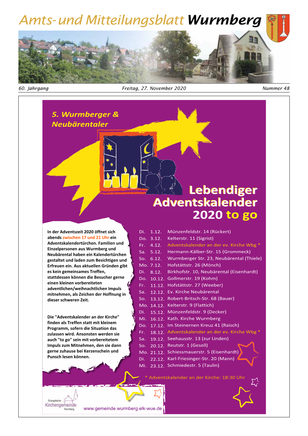 Amts- Und Mitteilungsblatt Wurmberg Woche 48, Freitag, 27