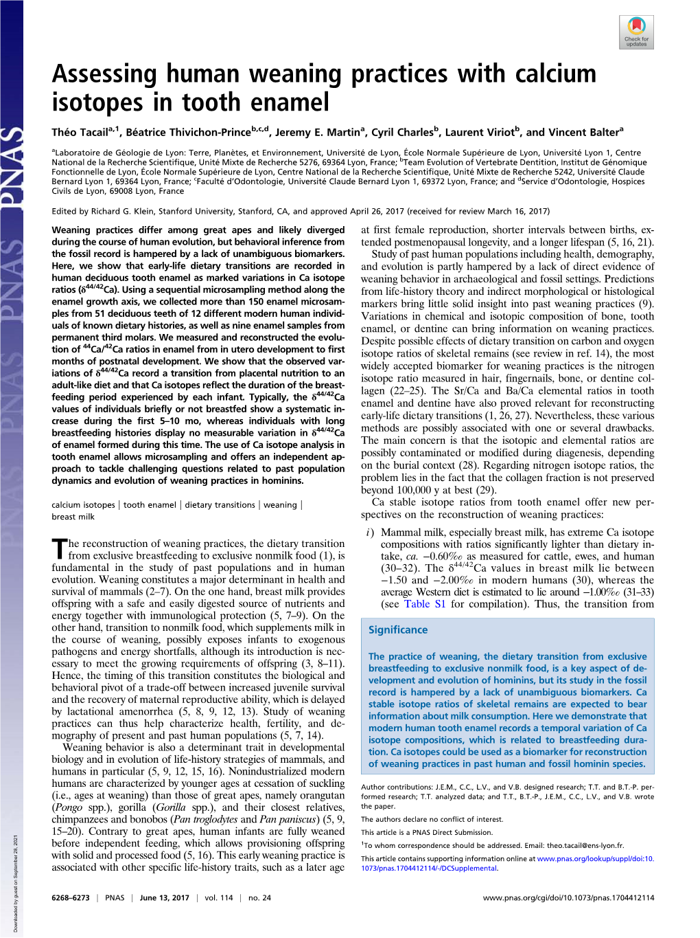 Assessing Human Weaning Practices with Calcium Isotopes in Tooth Enamel