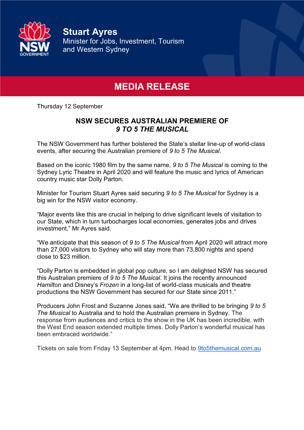 Stuart Ayres MEDIA RELEASE