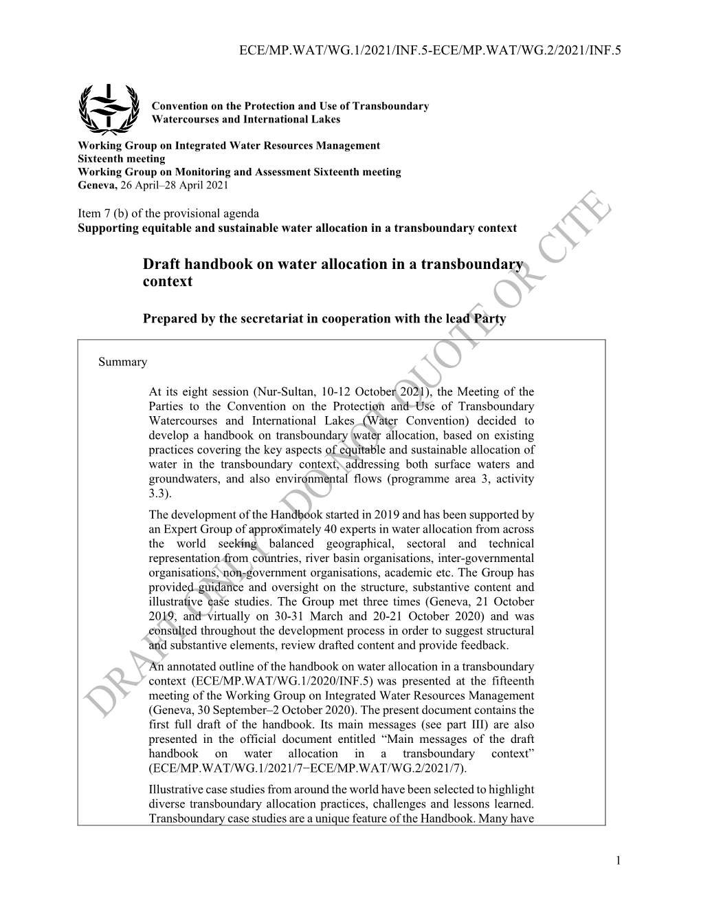 INF5 Draft Handbook on Water Allocation in a Transboundary