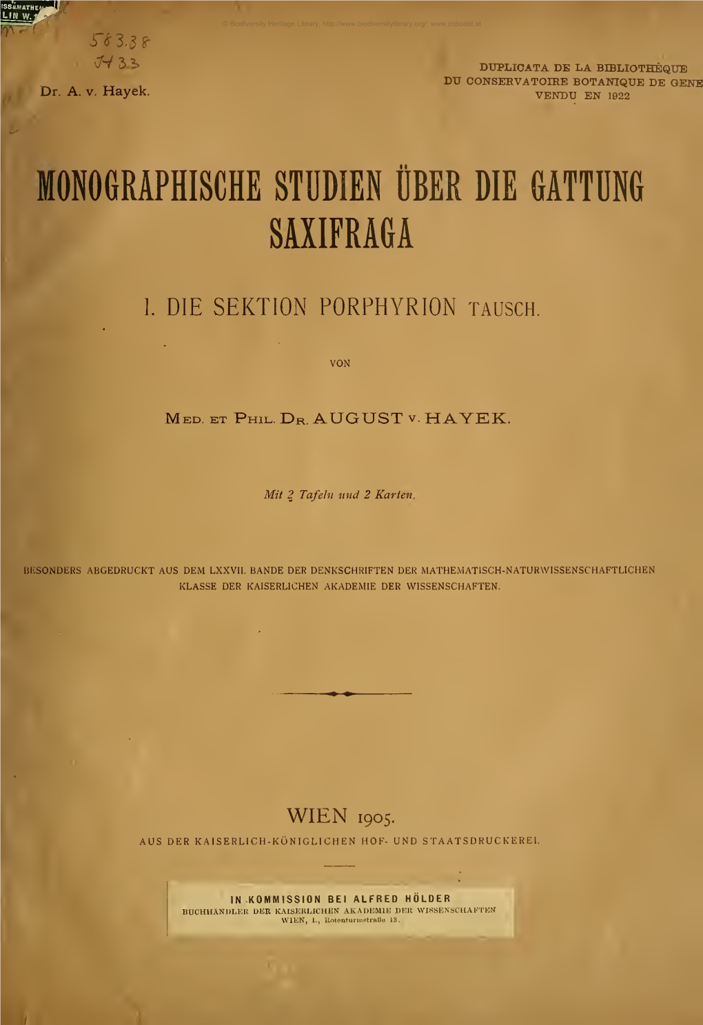 Monographische Studien Über Die Gattung Saxifraga