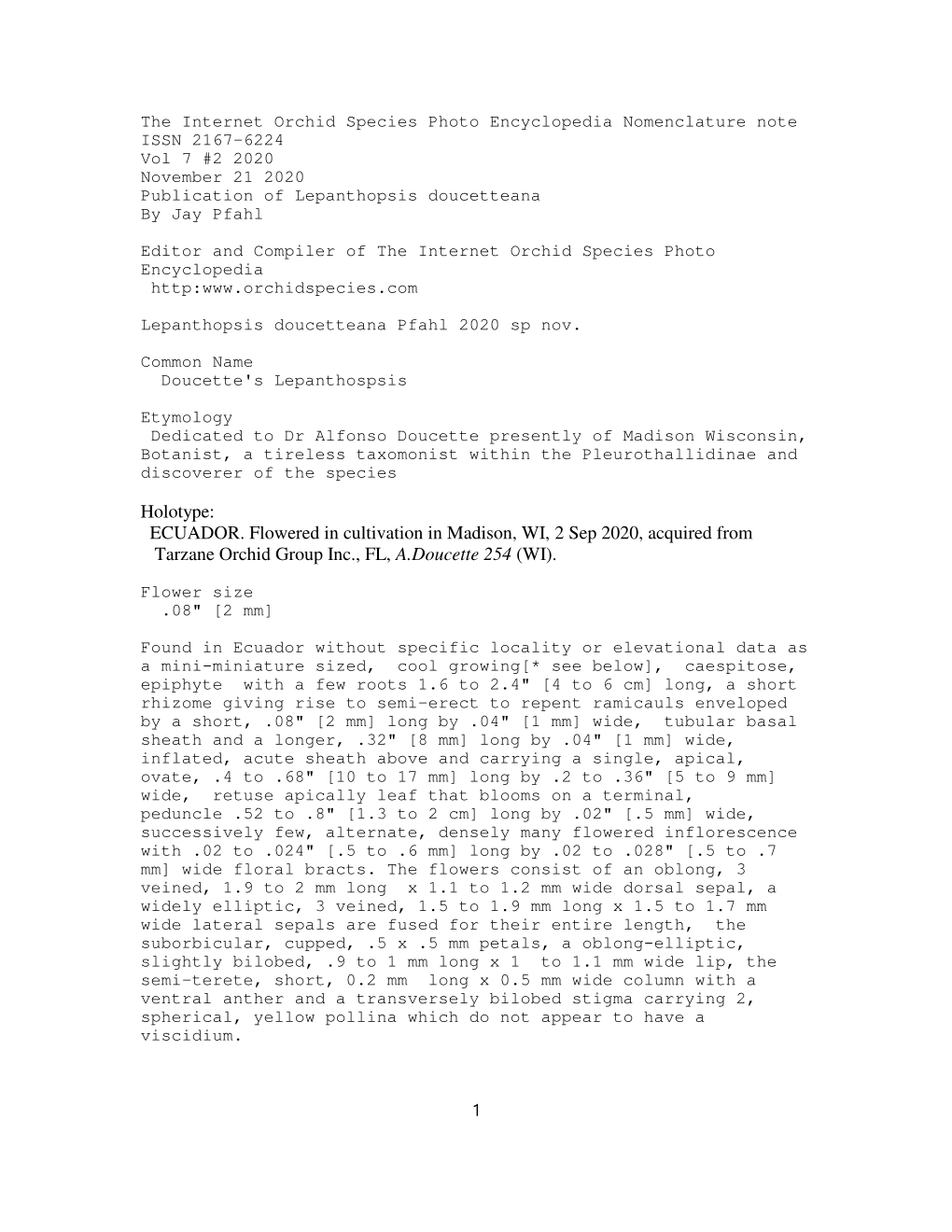 PDF File of Lepanthopsis Doucetteana Pfahl, Sp.Nov. 2020