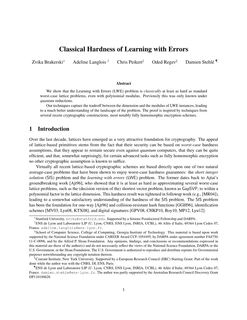 Classical Hardness of Learning with Errors