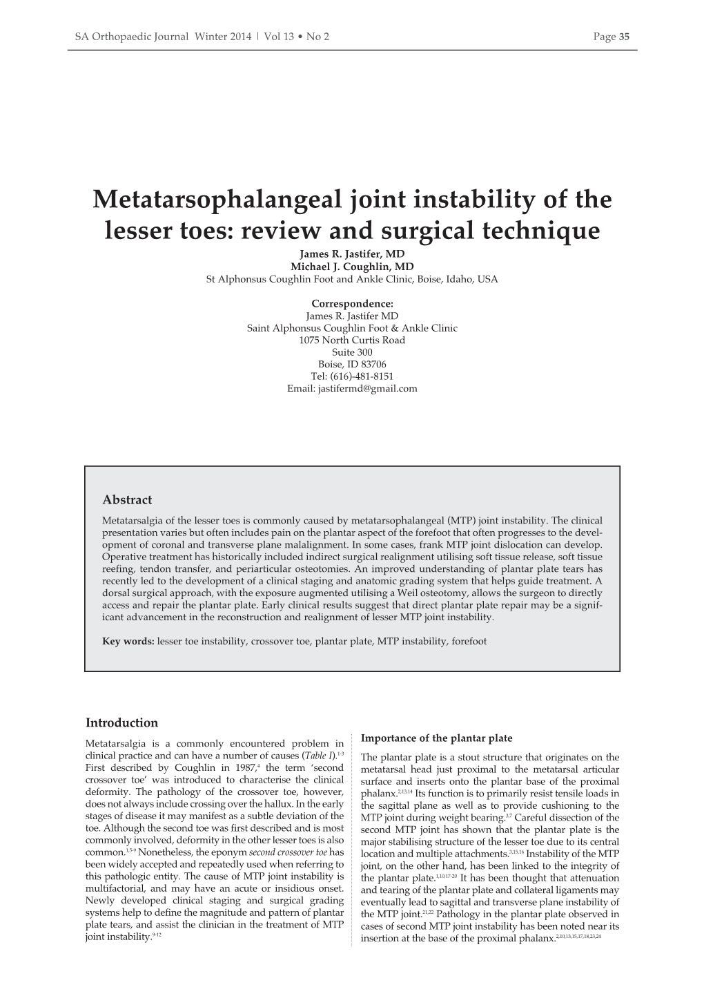 Metatarsophalangeal Joint Instability of the Lesser Toes
