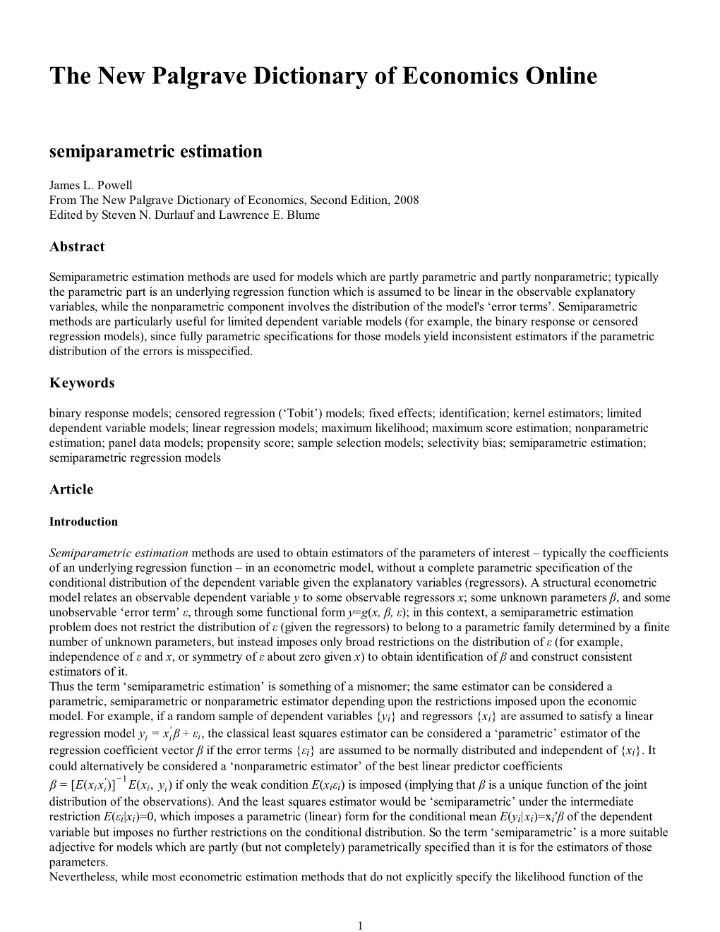 Semiparametric Estimation