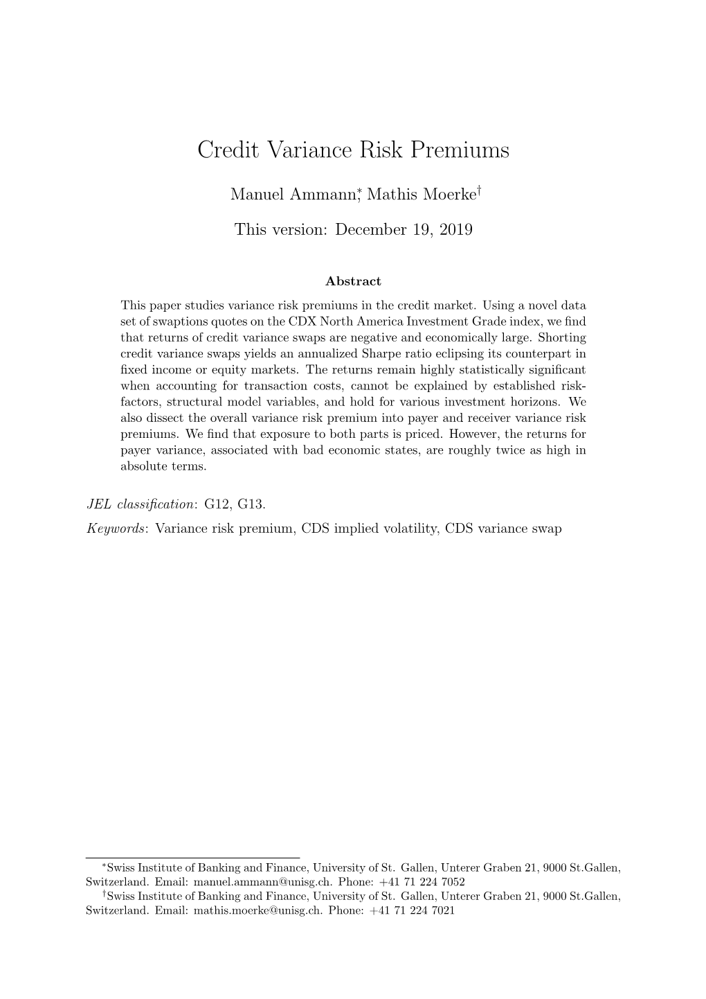 Credit Variance Risk Premiums