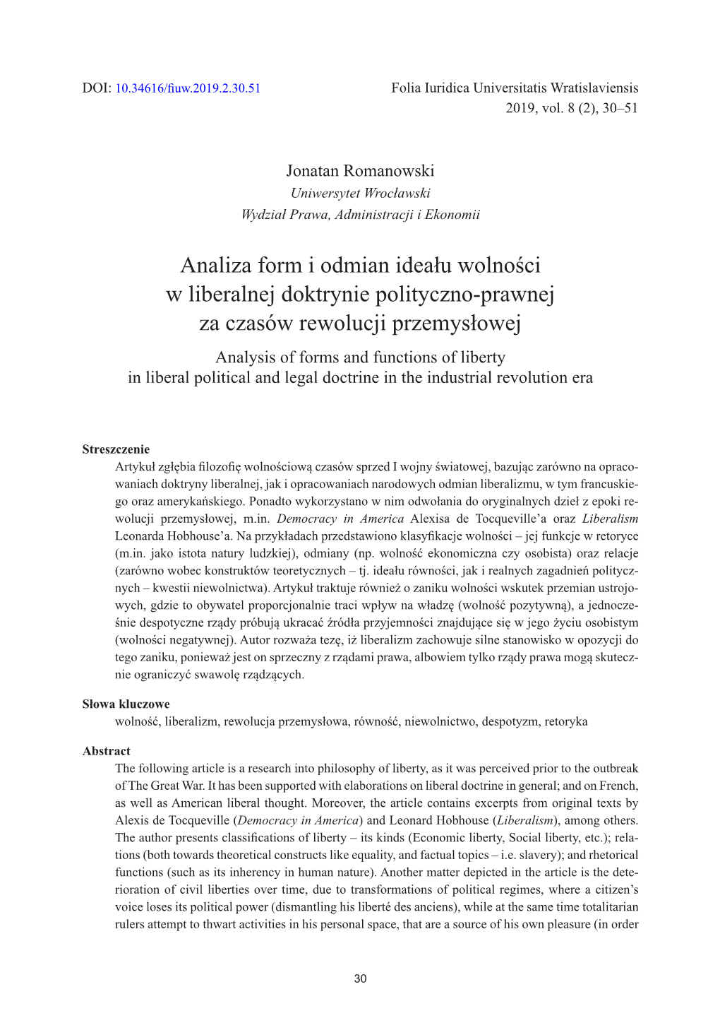 Analiza Form I Odmian Ideału Wolności W Liberalnej Doktrynie Polityczno