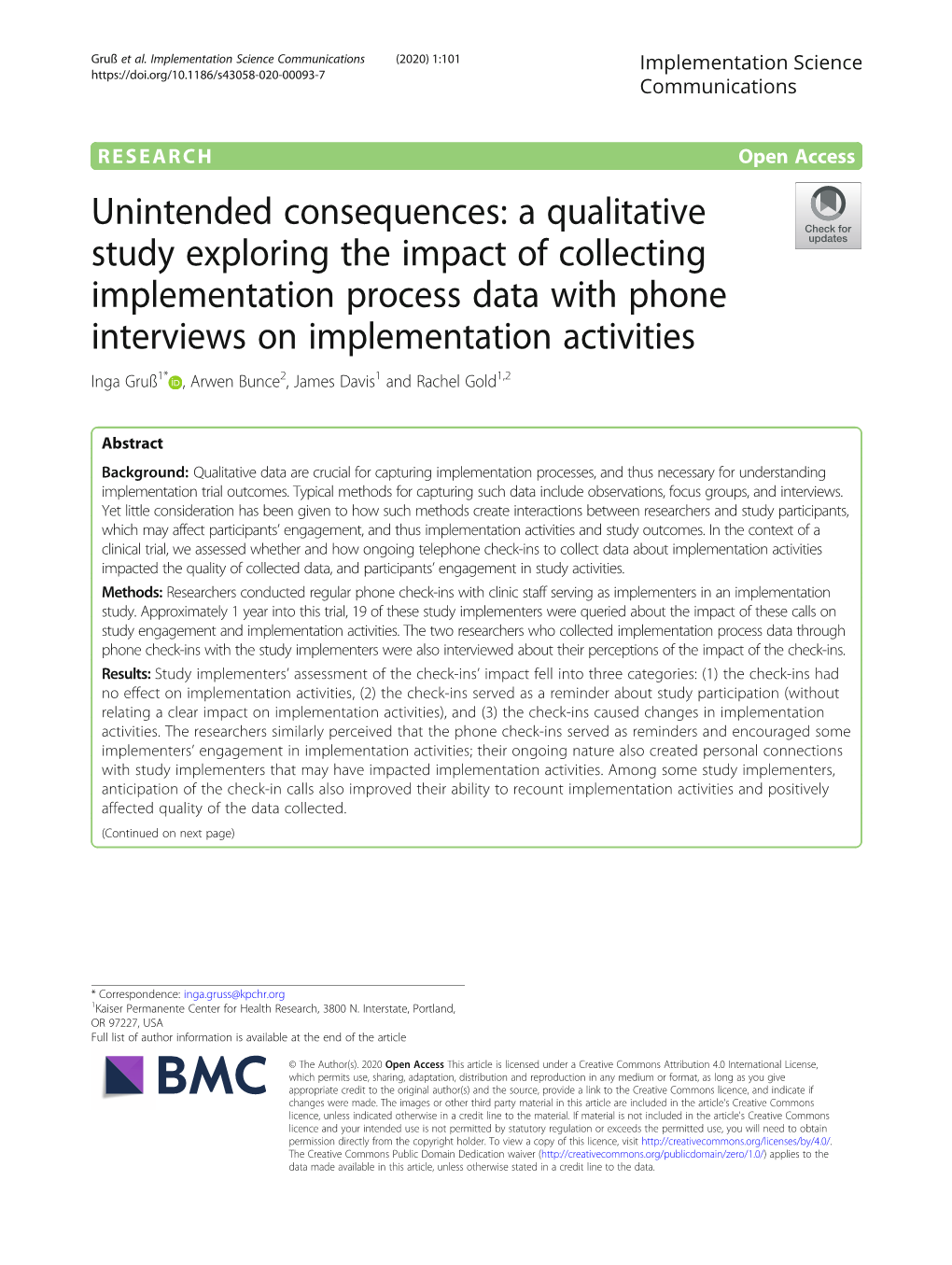 A Qualitative Study Exploring the Impact of Collecting Implementation