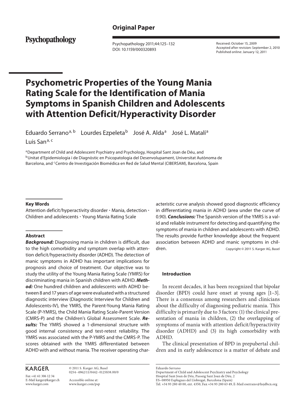 Psychometric Properties of the Young Mania Rating Scale for The