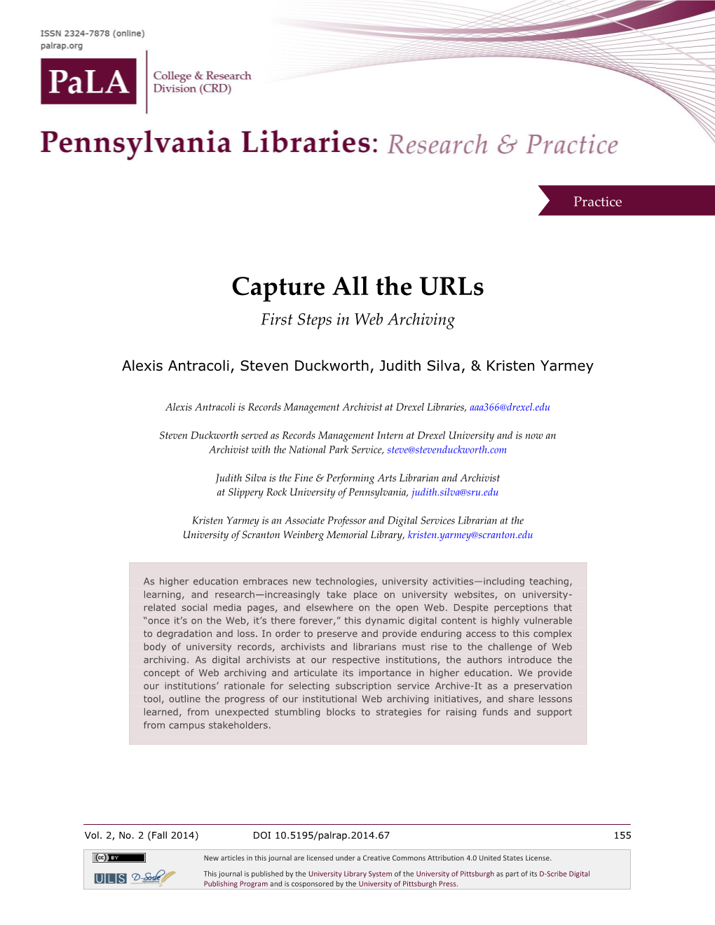 Capture All the Urls First Steps in Web Archiving
