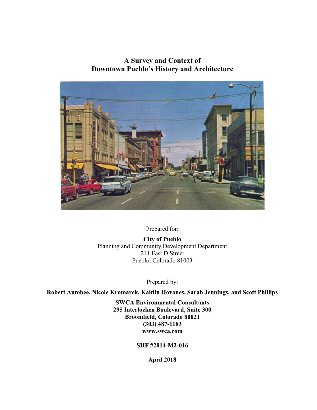A Survey and Context of Downtown Pueblo's History and Architecture