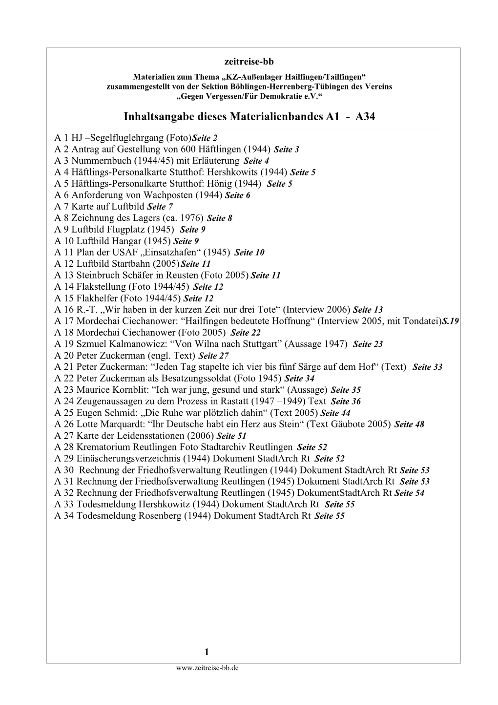 Inhaltsangabe Dieses Materialienbandes A1 - A34