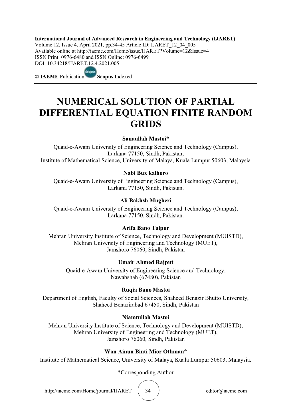 Numerical Solution of Partial Differential Equation Finite Random Grids