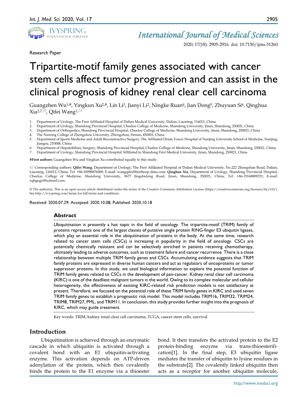 Tripartite-Motif Family Genes Associated with Cancer Stem Cells