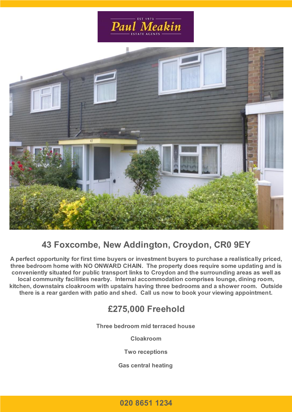 43 Foxcombe, New Addington, Croydon, CR0 9EY