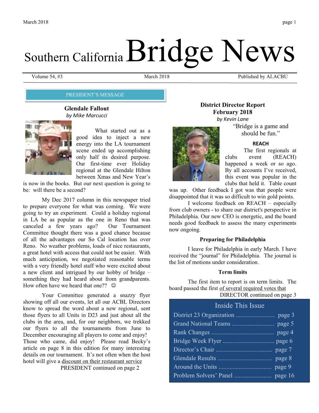 Southern California Bridge News