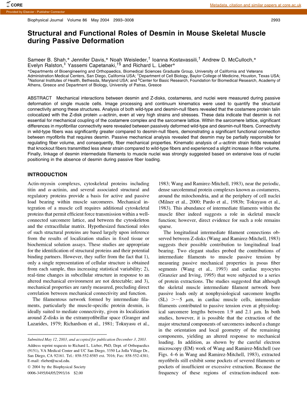 Structural and Functional Roles of Desmin in Mouse Skeletal Muscle During Passive Deformation